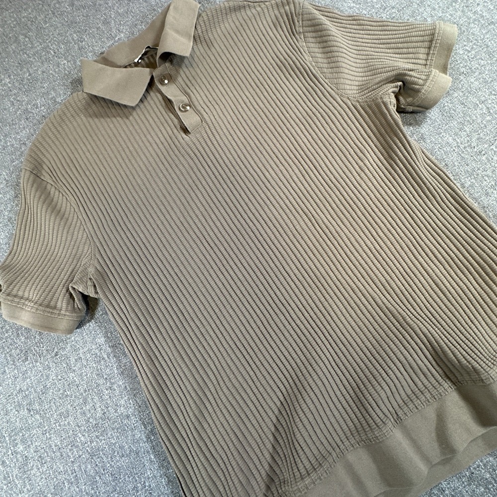 ZARA Ribbed Polo Shirt Mens L Tan Brown Knit Textured Short Sleeve - Picture 2 of 6
